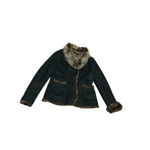 Jekel Paris black brown sheepskin leather fur lined coat M L Vintage